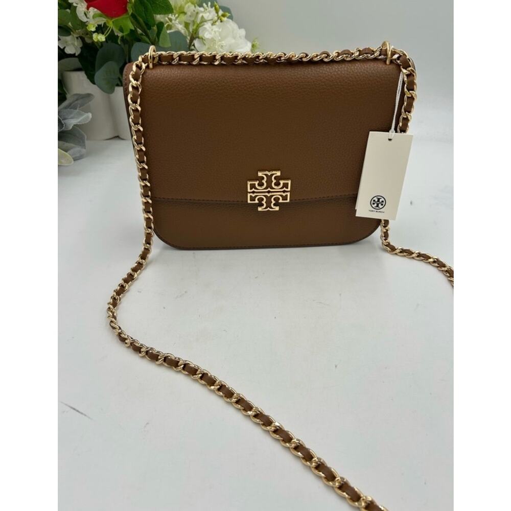 Women's TORY BURCH BRITTEN shoulder bag crafted in moose brown leather/ gold - Picture 2 of 10